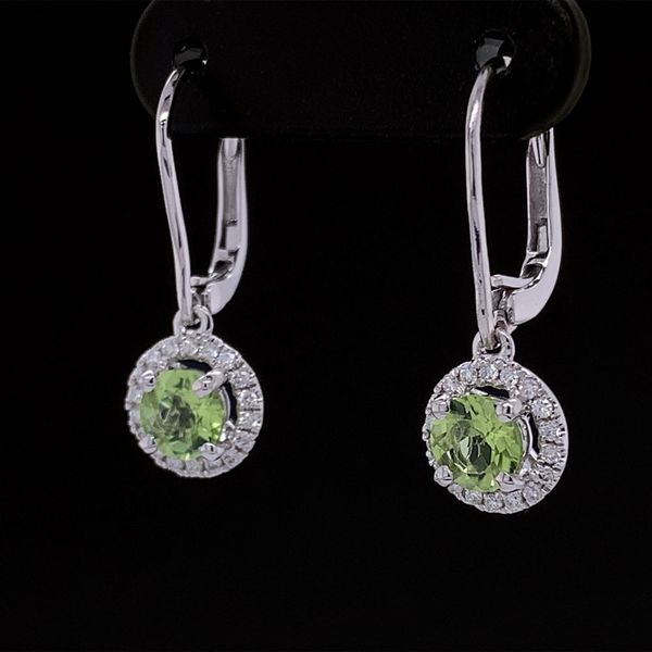 Peridot And Diamond Dangle Halo Earrings Image 2 Geralds Jewelry Oak Harbor, WA