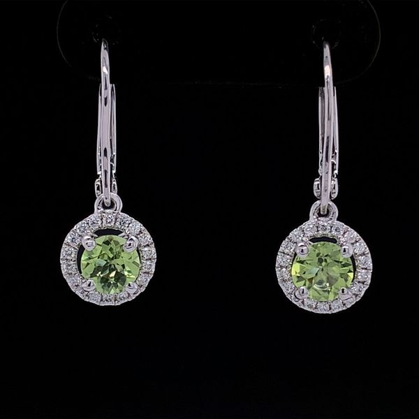 Peridot And Diamond Dangle Halo Earrings Geralds Jewelry Oak Harbor, WA