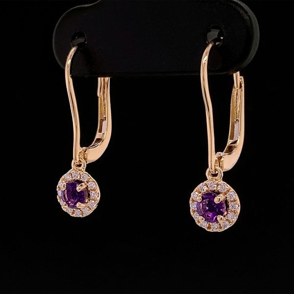 Amethyst And Diamond Dangle Halo Earrings Image 2 Geralds Jewelry Oak Harbor, WA