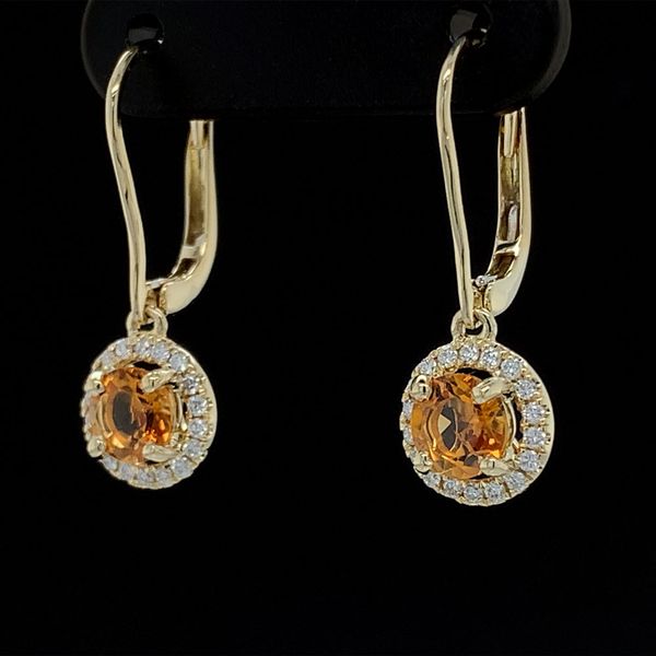 Citrine And Diamond Dangle Halo Earrings Image 2 Geralds Jewelry Oak Harbor, WA
