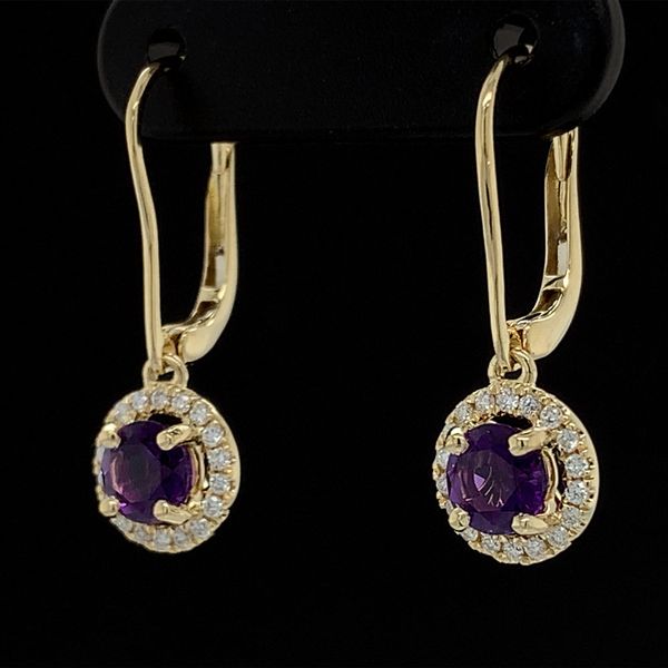Amethyst And Diamond Dangle Halo Earrings Image 2 Geralds Jewelry Oak Harbor, WA