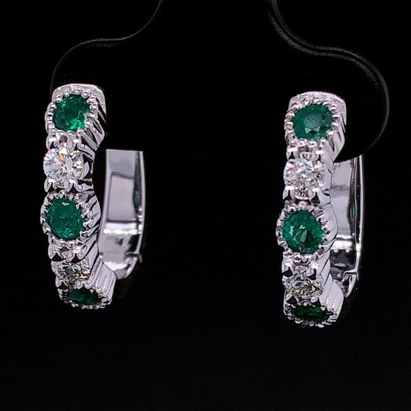Emerald And Diamond Huggie Earrings Image 2 Geralds Jewelry Oak Harbor, WA
