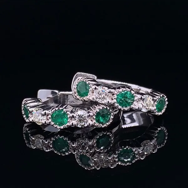 Emerald And Diamond Huggie Earrings Image 3 Geralds Jewelry Oak Harbor, WA