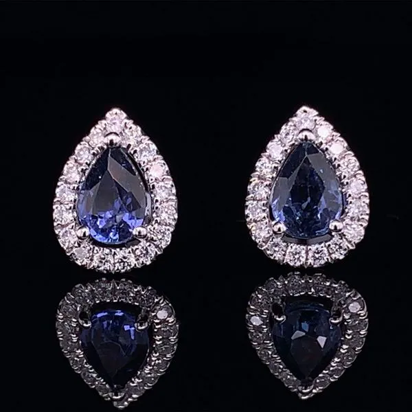 Pear Shape Yogo Sapphire And Diamond Halo Earrings Geralds Jewelry Oak Harbor, WA