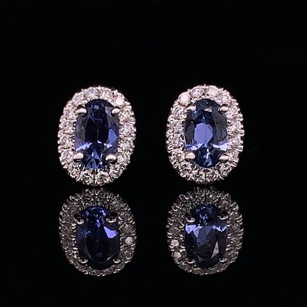 Oval Shape Yogo Sapphire And Diamond Halo Earrings Geralds Jewelry Oak Harbor, WA
