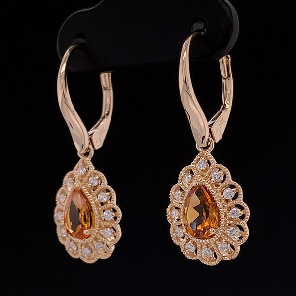 Pear Shaped Citrine and Diamond Halo Earrings Image 2 Geralds Jewelry Oak Harbor, WA