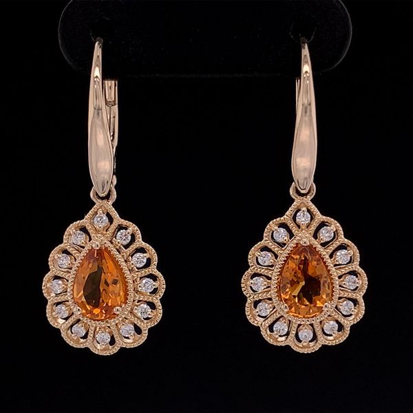 Pear Shaped Citrine and Diamond Halo Earrings Geralds Jewelry Oak Harbor, WA