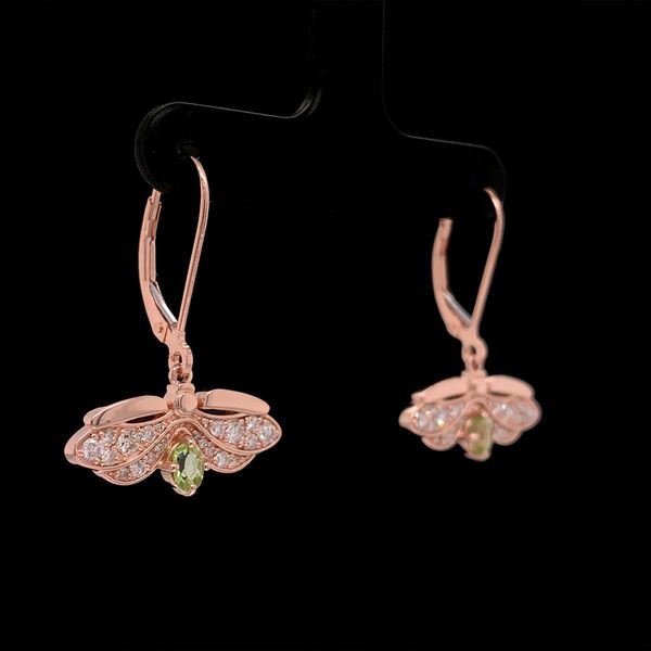Custom Peridot and Diamond Firefly Earrings Image 2 Geralds Jewelry Oak Harbor, WA