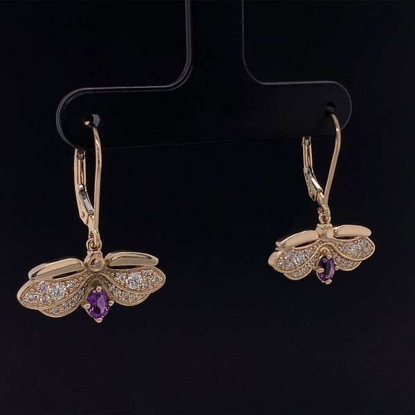 Custom Amethyst and Diamond Firefly Earrings Image 3 Geralds Jewelry Oak Harbor, WA