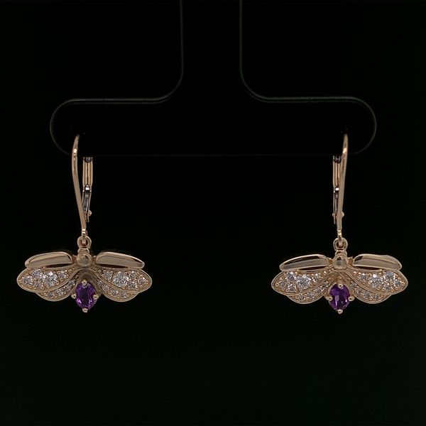 Custom Amethyst and Diamond Firefly Earrings Geralds Jewelry Oak Harbor, WA
