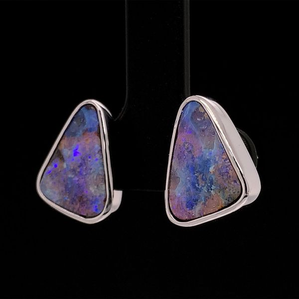 Silver Australian Boulder Opal Bezel Earrings Image 2 Geralds Jewelry Oak Harbor, WA