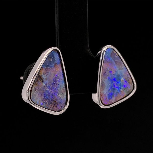 Silver Australian Boulder Opal Bezel Earrings Image 3 Geralds Jewelry Oak Harbor, WA