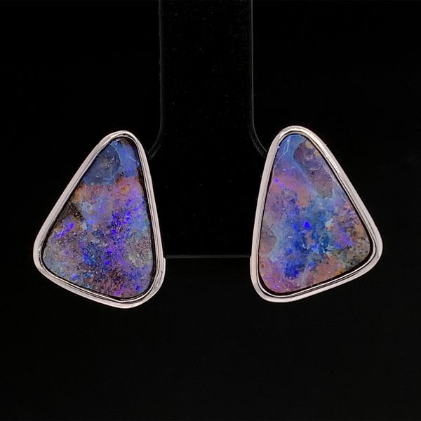 Silver Australian Boulder Opal Bezel Earrings Geralds Jewelry Oak Harbor, WA