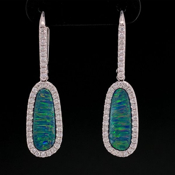 Australian Opal Doublet And Diamond Dangle Earrings Geralds Jewelry Oak Harbor, WA