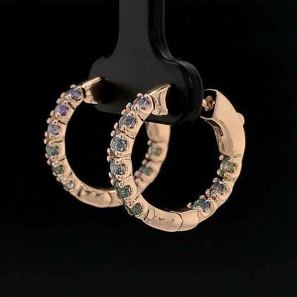 Montana and Yogo Sapphire Inside Out Small Hoop Earrings Image 3 Geralds Jewelry Oak Harbor, WA