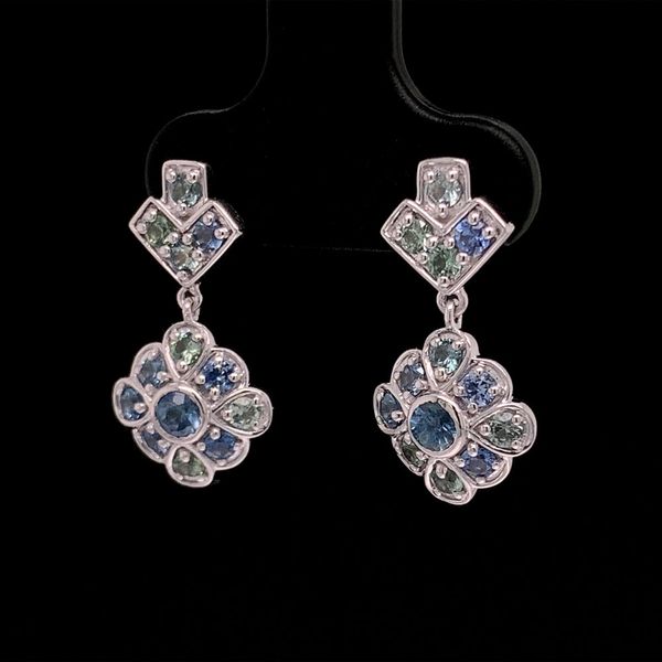 Montana and Yogo Sapphire Vintage Style White Gold Earrings Image 2 Geralds Jewelry Oak Harbor, WA
