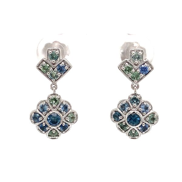 Montana and Yogo Sapphire Vintage Style White Gold Earrings Image 4 Geralds Jewelry Oak Harbor, WA
