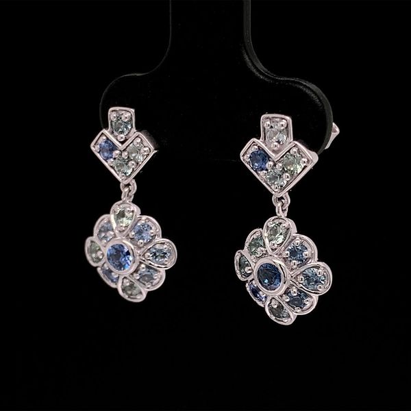 Montana and Yogo Sapphire Vintage Style White Gold Earrings Image 2 Geralds Jewelry Oak Harbor, WA