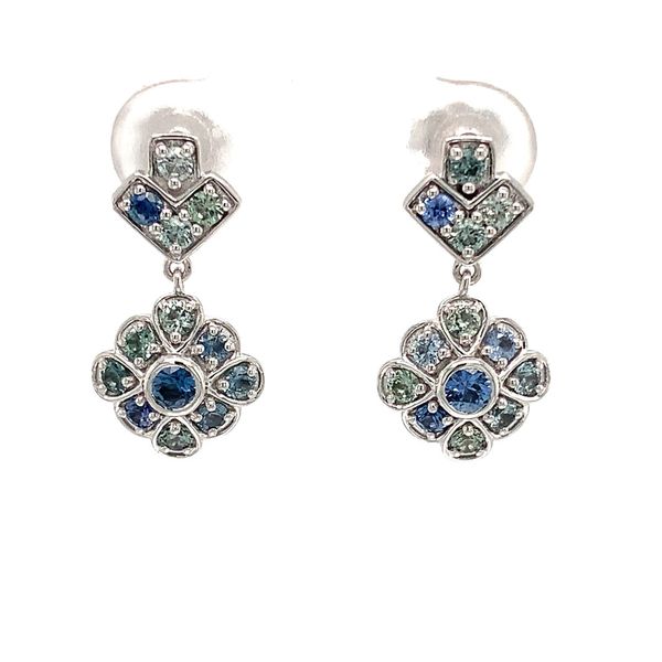 Montana and Yogo Sapphire Vintage Style White Gold Earrings Image 4 Geralds Jewelry Oak Harbor, WA