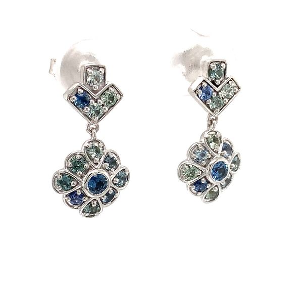 Montana and Yogo Sapphire Vintage Style White Gold Earrings Image 5 Geralds Jewelry Oak Harbor, WA