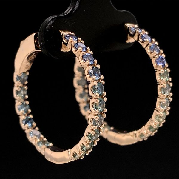 Yogo and Montana Sapphire Inside Out Large Hoop Earrings Image 3 Geralds Jewelry Oak Harbor, WA