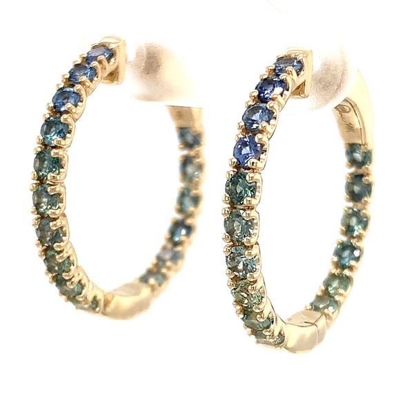 Yogo and Montana Sapphire Inside Out Large Hoop Earrings Image 5 Geralds Jewelry Oak Harbor, WA