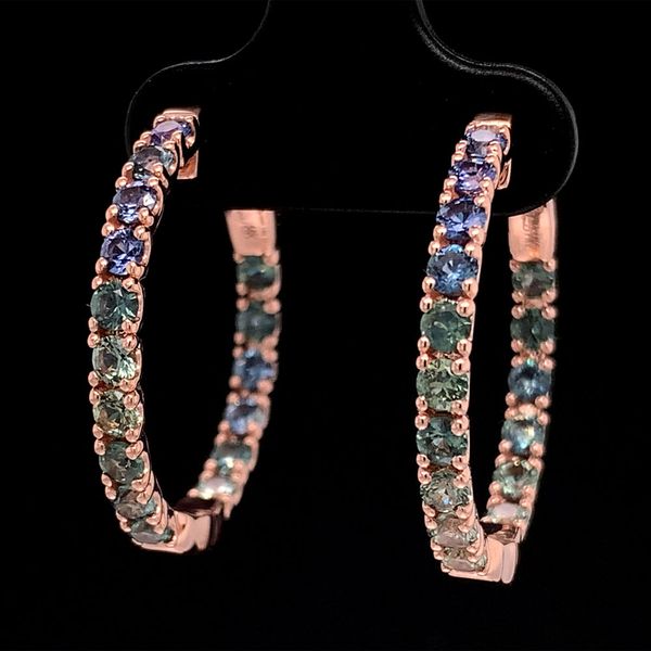 Yogo and Montana Sapphire Inside Out Large Hoop Earrings Image 2 Geralds Jewelry Oak Harbor, WA