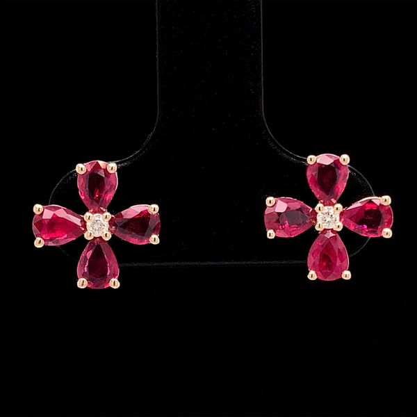 Ruby And Diamond Flower Earrings Image 2 Geralds Jewelry Oak Harbor, WA