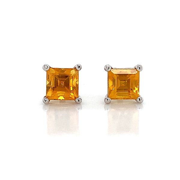 Yellow-Orange Montana Sapphire Princess Cut Earrings Image 3 Geralds Jewelry Oak Harbor, WA