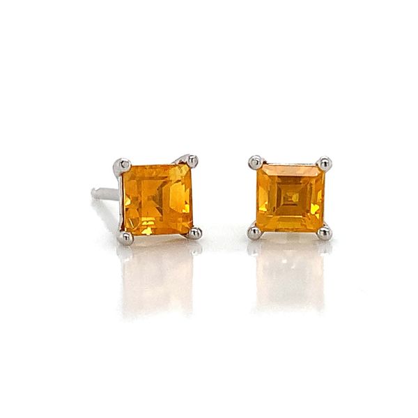 Yellow-Orange Montana Sapphire Princess Cut Earrings Image 4 Geralds Jewelry Oak Harbor, WA