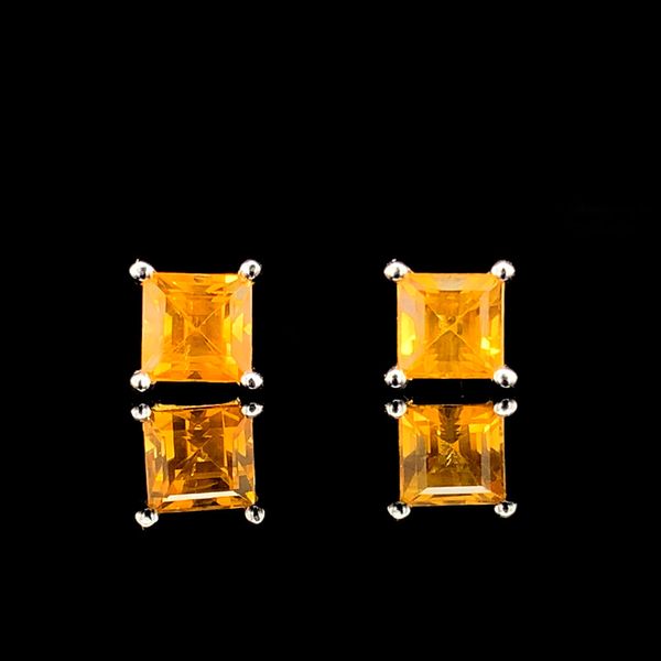 Yellow-Orange Montana Sapphire Princess Cut Earrings Geralds Jewelry Oak Harbor, WA