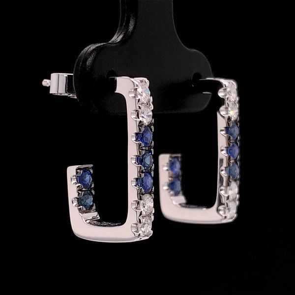 White Gold Sapphire and Diamond J-Hoop Earrings Image 3 Geralds Jewelry Oak Harbor, WA