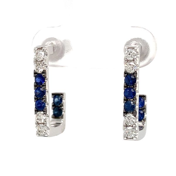 White Gold Sapphire and Diamond J-Hoop Earrings Image 4 Geralds Jewelry Oak Harbor, WA