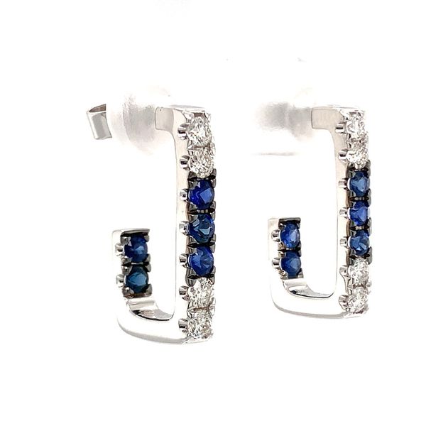 White Gold Sapphire and Diamond J-Hoop Earrings Image 5 Geralds Jewelry Oak Harbor, WA