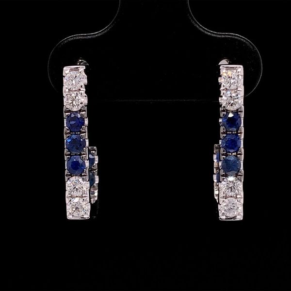 White Gold Sapphire and Diamond J-Hoop Earrings Geralds Jewelry Oak Harbor, WA