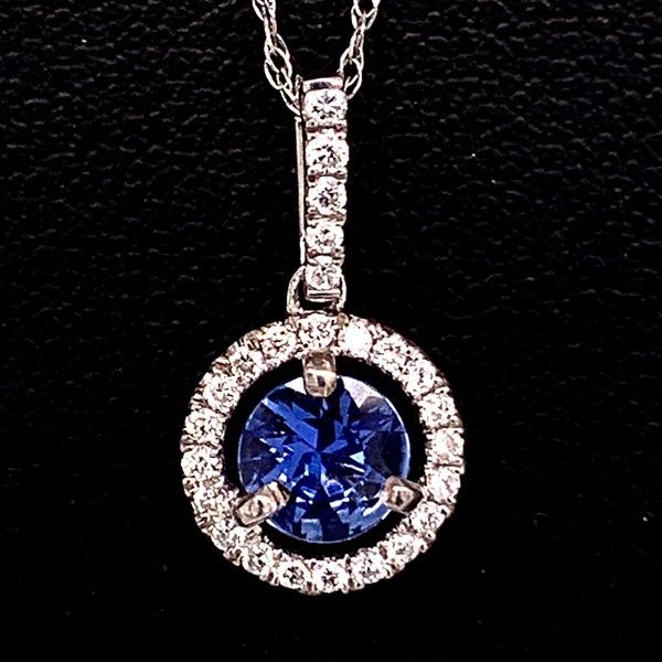 Blue Sapphire and Diamond Halo Pendant Geralds Jewelry Oak Harbor, WA