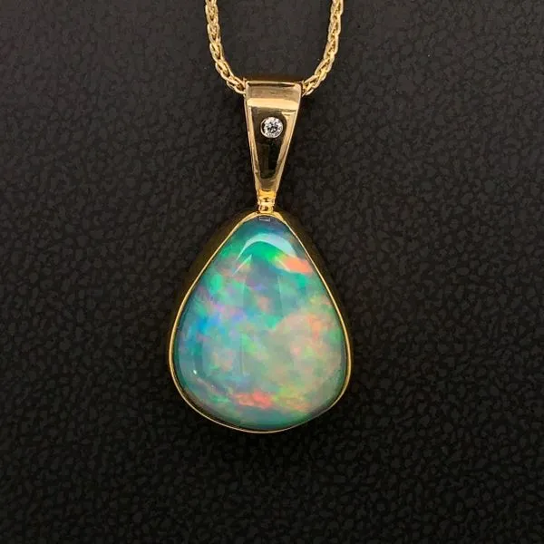 Ethiopian Opal and Diamond Pendant Geralds Jewelry Oak Harbor, WA