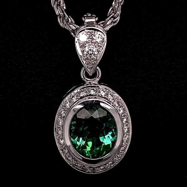 2.61Ct Oval Cut Natural Green Tourmaline and Diamond Pendant Geralds Jewelry Oak Harbor, WA