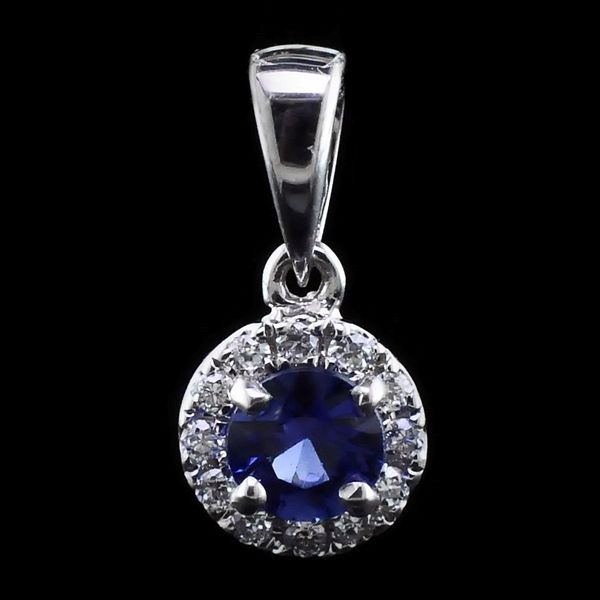 18K Blue Sapphire and Diamond Halo Style Pendant Geralds Jewelry Oak Harbor, WA