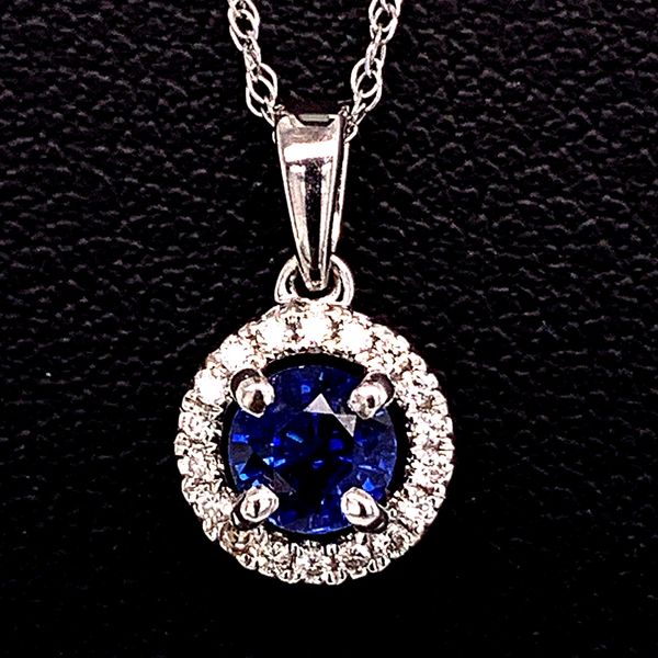 18K Sapphire and Diamond Halo Pendant Geralds Jewelry Oak Harbor, WA