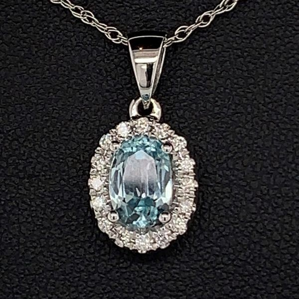 Blue Zircon and Diamond Halo Pendant Geralds Jewelry Oak Harbor, WA