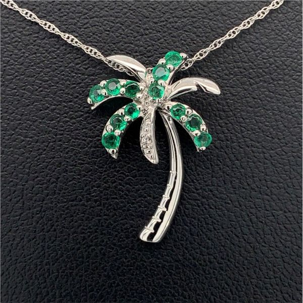 Emerald and Diamond Palm Tree Pendant Geralds Jewelry Oak Harbor, WA