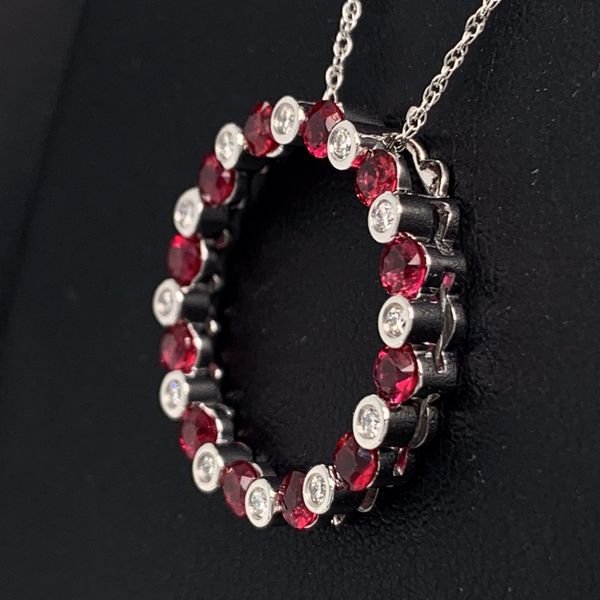 Ruby and Diamond Circle Pendant Image 2 Geralds Jewelry Oak Harbor, WA