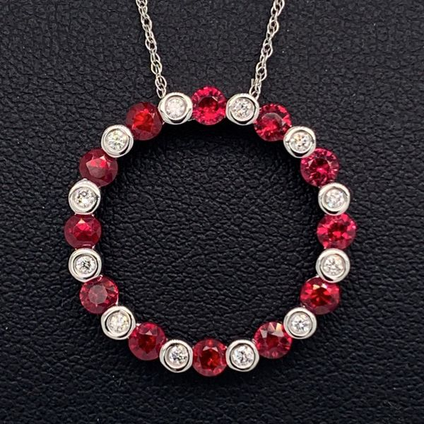 Ruby and Diamond Circle Pendant Geralds Jewelry Oak Harbor, WA
