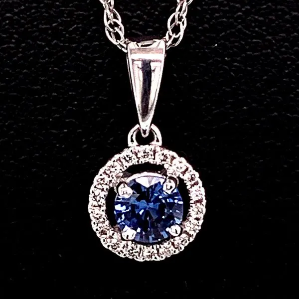 Blue Sapphire and Diamond Halo Pendant Geralds Jewelry Oak Harbor, WA