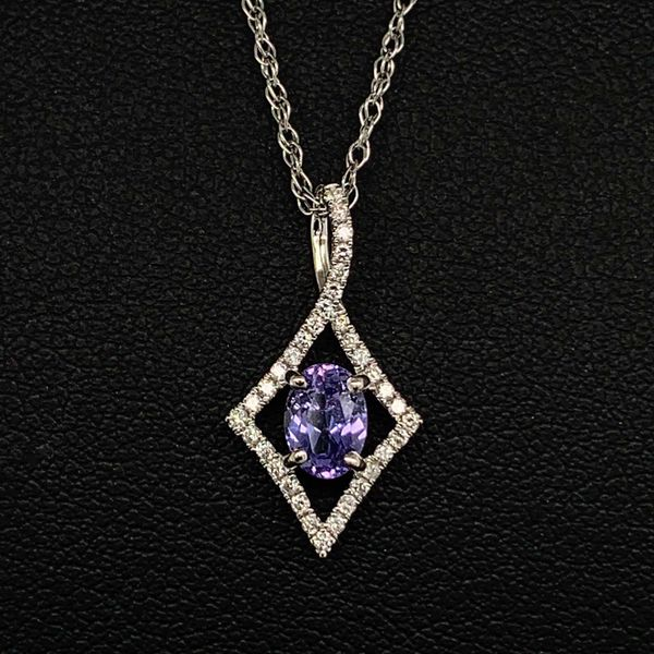 Ladies 18K White Gold Diamond And Purple Sapphire Pendant Geralds Jewelry Oak Harbor, WA