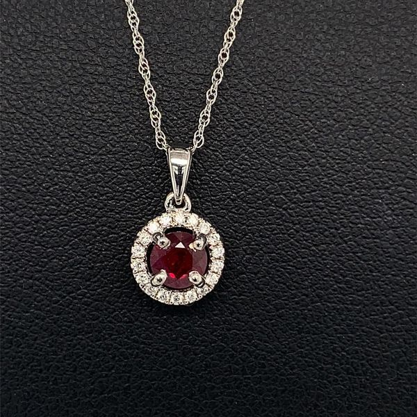 18K White Gold, Ruby And Diamond Halo Pendant Geralds Jewelry Oak Harbor, WA