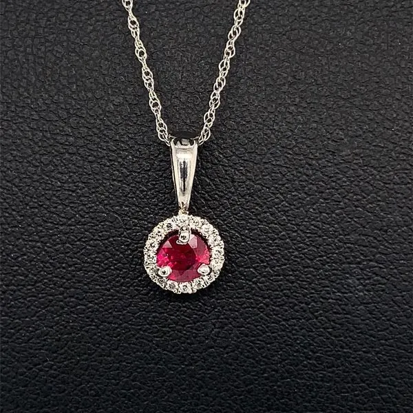 18K White Gold Ruby And Diamond Halo Pendant Geralds Jewelry Oak Harbor, WA