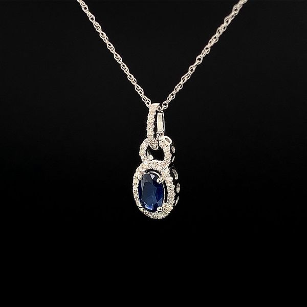 Oval Faceted Blue Sapphire And Diamond Pendant Image 2 Geralds Jewelry Oak Harbor, WA