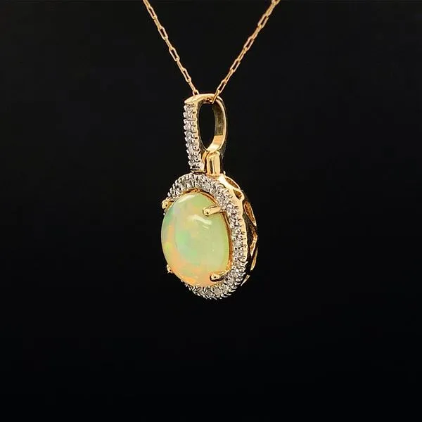 Natural Ethiopian Opal And Diamond Halo Style Pendant Image 2 Geralds Jewelry Oak Harbor, WA